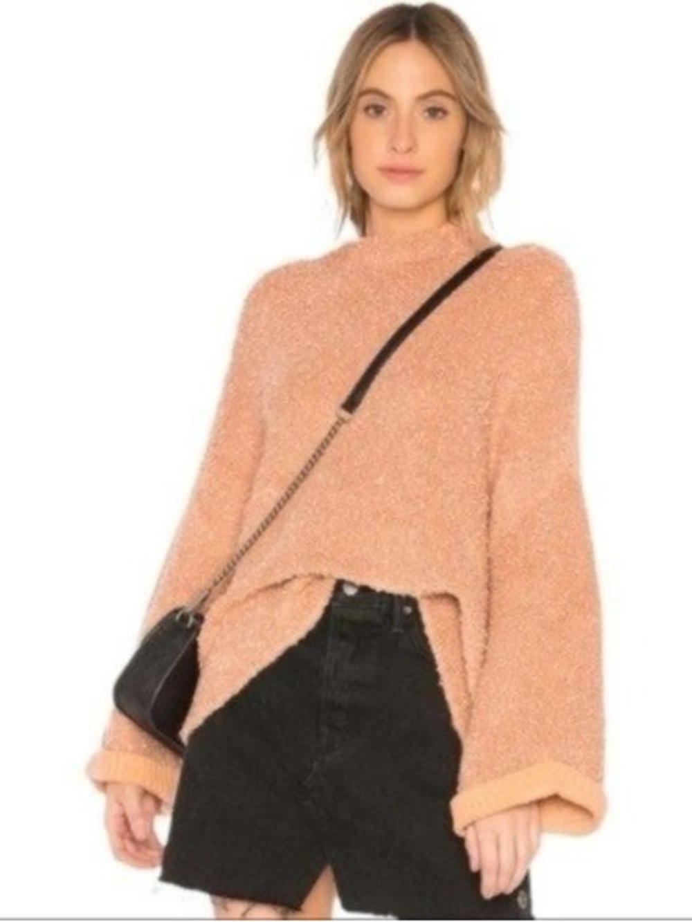 Free People Peach Fuzzy Turtleneck Sweater